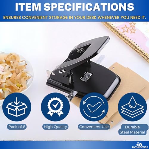 1InTheOffice 2 Hole Punch, Paper Puncher, Low Force Required, Jam Resistant, 28 Sheet Capacity, Black