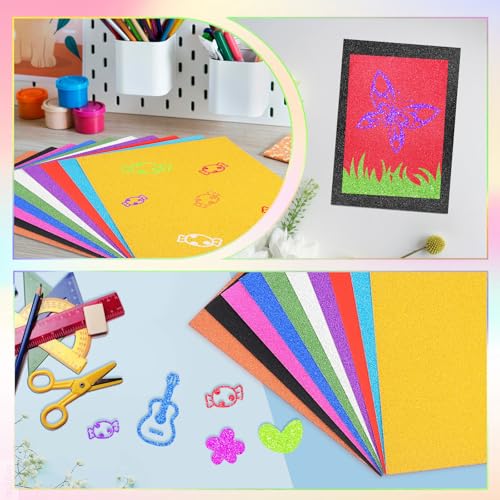 30 Sheets Glitter Cardstock, 10 Colors Self-Adhesive Glitter Paper, Premium Cardstock for Cricut, Glitters Sticker Paper for Crafts, DIY Projects, Sparkly Papers for Card Making