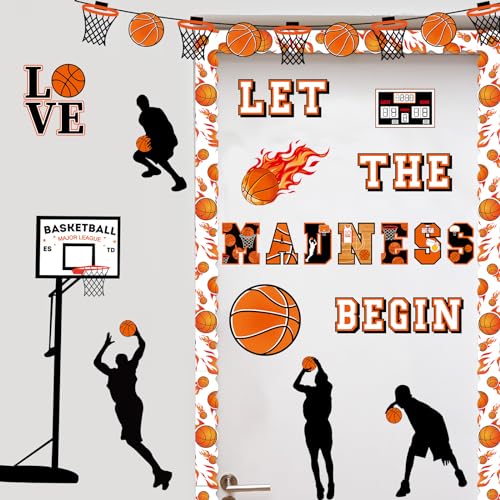 gisgfim Basketball Bulletin Board Decoration Set with Background Paper & Borders Cutouts Let The Madness Basketball Sport Bulletin Board Decor for Classroom School Game Craft Supplies(Basketball) - style: Let The Madness Basketball