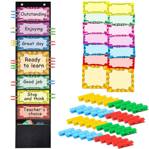 ZKOO Student Behavior Clip Chart for Classroom Management Kids Track Reward Pocket Chart Hanging Creative Bulletin Board Teacher Supplies for Preschool Class Must Haves, Classroom Homeschool