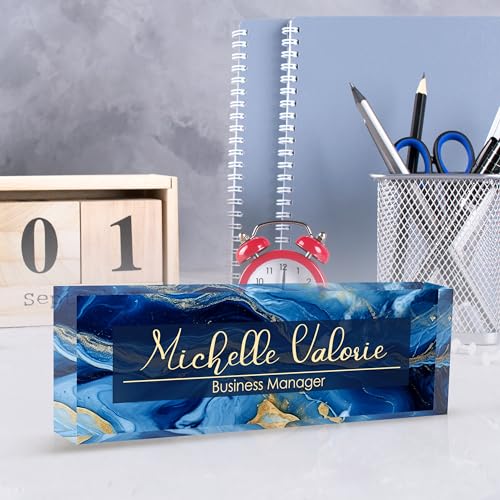 Custom Personalized Acrylic Name Plate Office Desk Accessories (A-Blue Gold) - color: A-blue Gold