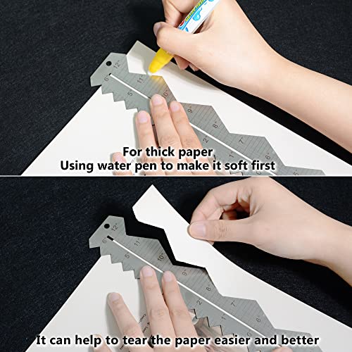 Stainless Steel Metal Paper Tearing Ruler Craft Ruler for Cutting Paper to Wavy Line Jagged and Irregular Edges 12'' Measuring Tool for Engineering School Office Architect and Drawing - style: F