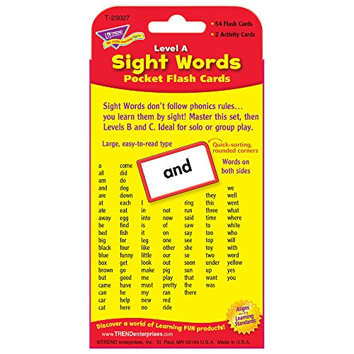 Trend Enterprises: Sight Words Level A Pocket Flash Cards, Great for Skill Building and Test Prep, 56 Two-Sided Cards Included, 108 Commonly-Used Words, for Ages 4 and Up