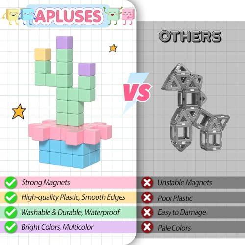 Apluses 32pcs Magnetic Blocks Building Cubes for Toddlers, Classroom Must Haves Creative Learning Kids Gifts, Preschool Montessori Sensory Autism Magnet Toys for Boys and Girls Ages 3 4 5 6