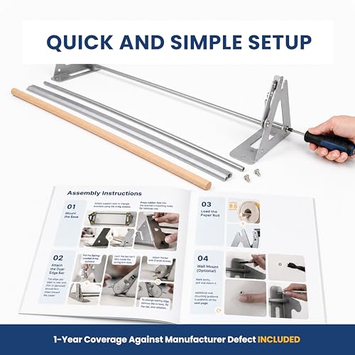 DIY Crew 18 Inch Paper Roll Dispenser and Cutter - Heavy-Duty Wall Mountable, Non Slip Tabletop - Kraft, Freezer, Butcher Paper - Up to 1000ft Rolls - color: Silver, size: 18"