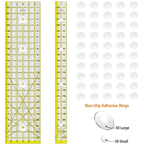 Acrylic Ruler 7 Piece Set, Non Slip Rings 50 Pieces, Quilting Rulers, Size (6"x24"), (2"x24"), (3"x18"), (3"x8"), (1.5"x12"), (1"x12"), (1"x6") (Yellow-7 Piece Set) - color: Yellow-7 piece set