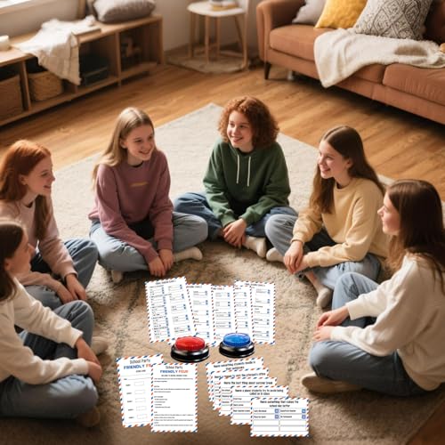 School Party Friendly Feud Game with 2 Answer Buzzers, Graduation Team Building Class Reunion Feud Cards for School Game Night Fun Trivia Quiz for Students Teachers Groups Holiday Gatherings