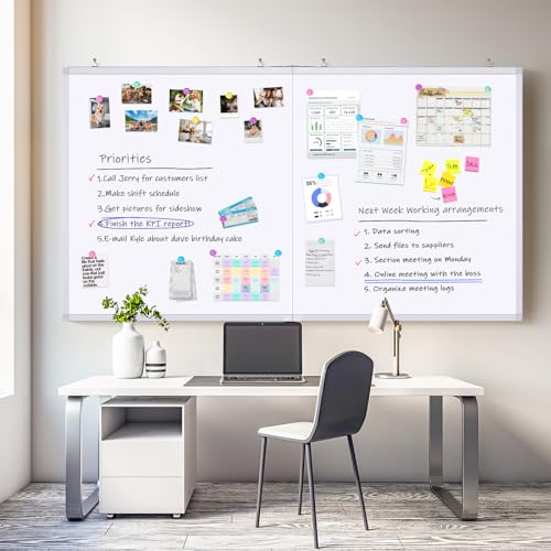 White Board Dry Erase 60x48, Large Magnetic Whiteboard Maxtek Dry Erase Boards for Wall, Aluminum Presentation Wall-Mounted Marker Board with a Long Pen Tray for School, Classroom, Office & Home - size: 60"W x 48"H, style: Style B