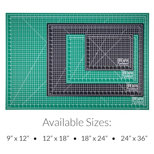 Breman Precision 18x24 Inch Self Healing Cutting Mat – 2-Sided 5-Ply PVC Green/Black Cutting Mats for Crafts, Sewing, Quilting & DIY Projects with Durable Non-Slip Surface & Precise Grid Lines - color: Green/Black, size: 18x24