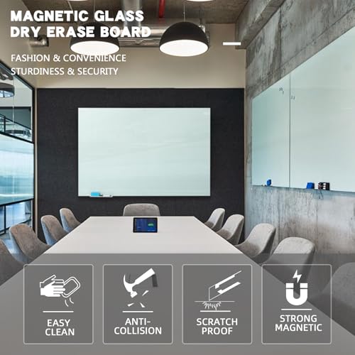 Glass Magnetic Dry-Erase Board - 48 x 36 Inches Hanging Glass Whiteboard for Wall, Large Frameless Magnetic White Board for Office, Home & School - color: 36*48 White Hanging