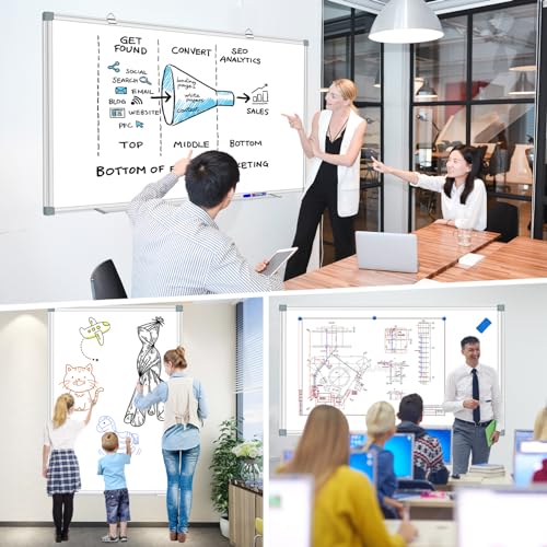Large Magnetic Dry Erase Whiteboard, 60"X40" White Board for Wall with Long Pen Tray, Dry Erase White Board for Home Office Classroom