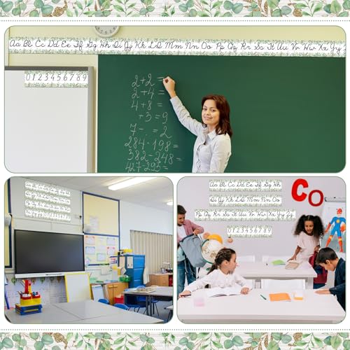 Set of 9 Cursive Writing Bulletin Board Cursive Alphabet Wall Strip for Teacher Supplies, Classroom Teaching Tool, Homeschooling, Kids Education (Eucalyptus) - style: Eucalyptus