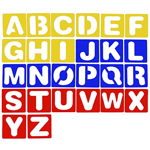 TecUnite 26 Pieces Alphabet Stencils Set Plastic Letter Stencils for Painting Learning, DIY Craft Decoration (4 x 4 Inches) - size: 4 x 4 Inches