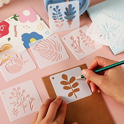 Augshy 56 Pack Flower Stencils for Wood, Butterfly & Bird Stencils for Wall & Floor Decor DIY Rock Dot Painting Art Projects (3inch) - style: Flowering Plants