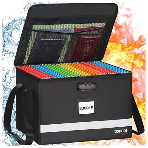 Fireproof File Box with Lock, Upgraded Fireproof Document Box with Reflective Strip, Portable File Organizer Filing Cabinet with Handle for Hanging Letter/Legal Folder, 15.5" x 12.3" x 10.5" | Fireproof - size: 15.5" x 12.3" x 10.5", style: Black1 Pack-23