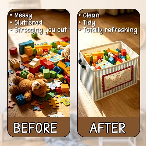 Inspirational Kids Nursery Foldable Storage Bins Box with Handles, Motivational Blue Striped Collapsible Foldable Basket Organizer for Kids Nursery Bedroom Bathroom Playroom Clothes Books - color: kid-18