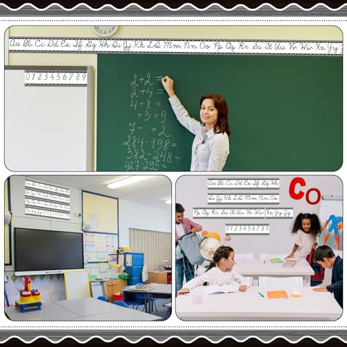 Set of 9 Cursive Writing Bulletin Board Cursive Alphabet Wall Strip for Teacher Supplies, Classroom Teaching Tool, Homeschooling, Kids Education(Rustic) - style: Rustic