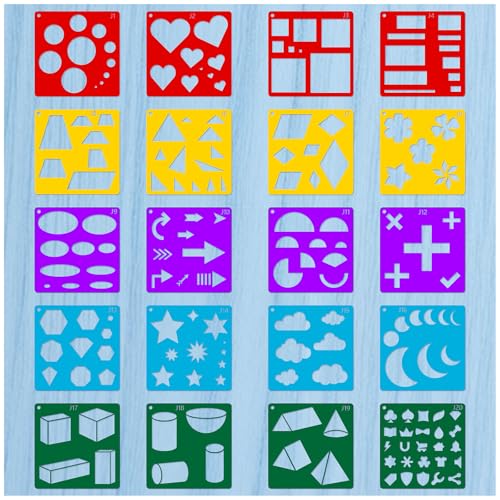 20pcs Geometry Set Shape Drawing Stencils,Drawing Template for Kids Boys Girls DIY Painting & Drawing Educational Home School Crafts Essentials - style: Geometry