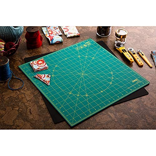 OLFA 17" x 17" Rotating Cutting Mat (RM-17S) - Self Healing 17x17 Inch Square Rotary Mat with Grid for Quilting, Sewing, Fabric, & Crafts, Rotates 360 Degrees, Use with Rotary Cutters (Green) - size: 17"L x 17"W