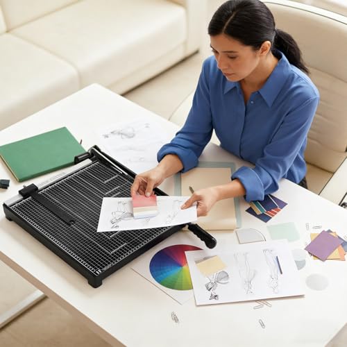 Paper Cutter,Guillotine Paper Trimmer Cutter for Office and Crafts,Heavy Duty Metal Base,12 Sheets Capacity,Portable Paper Slicer with Safety Guard and Blade Lock for Home, Office (18 inch) - size: 18 inch