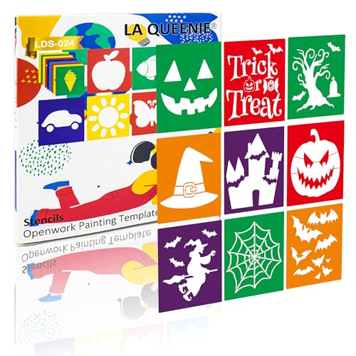 24 Pieces Stencils,Large Drawing Stencils Chalk Template,8 Inches Washable Shape Template Stencils Kit for Crafts,Painting Drawing (Halloween, 8 inch) - color: Halloween