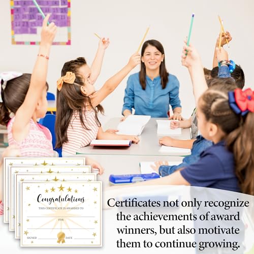 Congratulations Achievement Award Certificates, Golden Stars Certificate of Appreciation, Birthday Certificates for Students, Award Gifts for Kids Employee Graduations Moving Up Ceremony, 25 Pcs (03) - style: Golden Stars