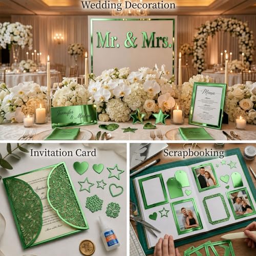 25 Sheets Metallic Grass Green Mirror Cardstock Paper 8.5 x 11 Shimmer Sheets 250gsm/92lb Heavyweight Scrapbook Paper for Certificates, Invitations, Greeting Cards, Crafts, Graduations - color: Green