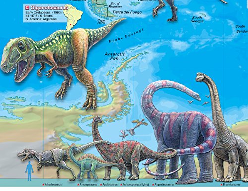 CoolOwlMaps World of the Dinosaurs Wall Map Poster - 36x24 Rolled Paper Kids Map