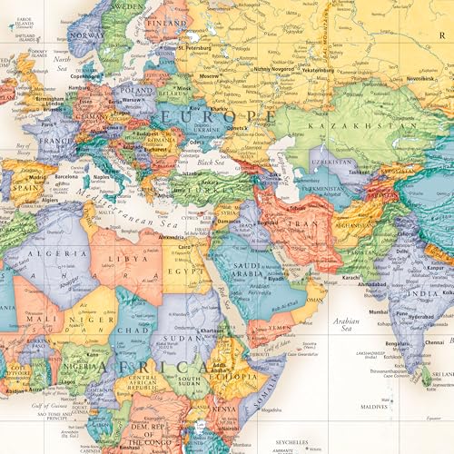 Rand McNally Classic Edition World Wall Map — 50" x 32" Laminated, Rolled World Map with Antique-Style Accents, Color-Matched Topographical Relief and an Africa-Centered Projection: 50" x 32" Laminated Rolled World Wall Map with Antique-Style Accents and