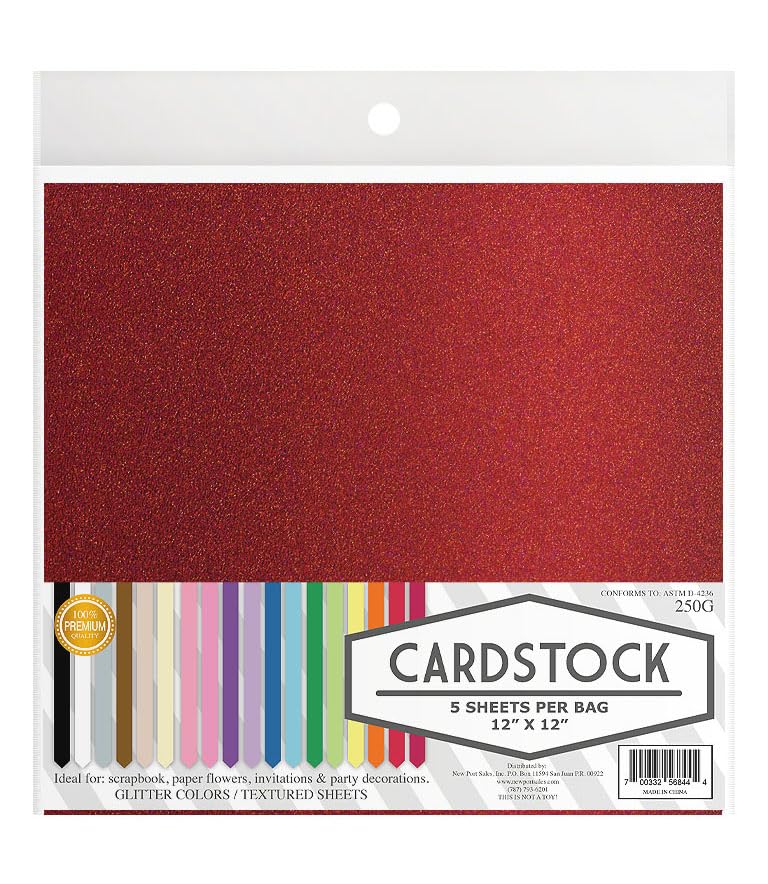 Glitter Crafting Cardstock, 22 Color Choices, 250g. 12" x 12" Inch, 5 Premium Sheets (Wine) - color: Wine
