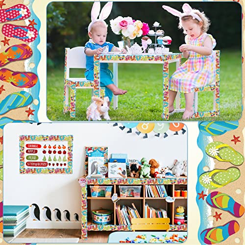Panelee Summer Flip Flops Border 68.9 Feet Bulletin Board Border Butterflies Flowers Bee Space Inspirational Cute Decor for Classroom Bulletin Boards Chalkboard Wall Decor - style: Flip Flops