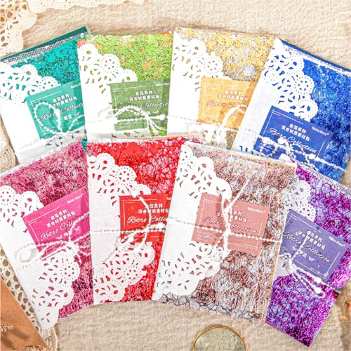Aromoty 128 sheets Textured Scrapbook Paper&Gold Foil Mesh Fabric set-Mulberry Special Paper 8 Pack Mix for Scrapbooking Junk Journaling Supplies Card Craft Planner DIY Materials Collage,3.9x5.5 Inch