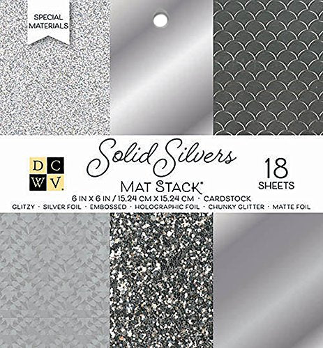 DCWV Heavy Duty Cardstock Paper 6x6 - Silver Foil, Metallic, Holographic, Matte, Embossed, and Glitter Cardstock Styles - Single Sided Scrapbook Paper for Crafts and Card Making, 18 Sheets - color: Silver