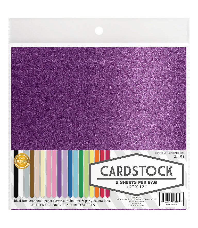 Glitter Crafting Cardstock, 22 Color Choices, 250g. 12" x 12" Inch, 5 Premium Sheets (Lilac) - color: Lilac