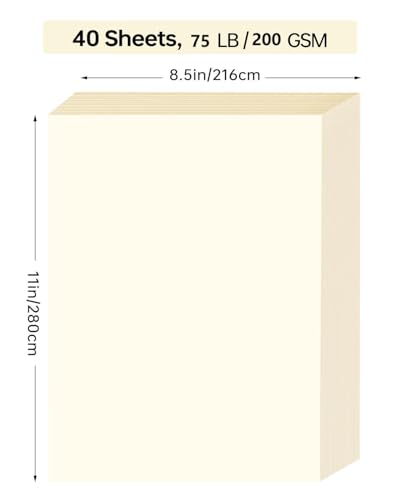 Cream Cardstock 8.5 x 11, 40 Sheets, Heavyweight 75 LB/200 GSM Thick Paper, for Office Documents, Professional Invitations, Menus, Brochures & Desktop Printing - color: Cream