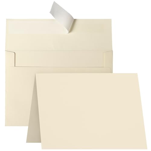 Cream Blank Cards and Envelopes, Goefun 5x7 Folded Ivory Cardstock and A7 Envelopes Self Seal 100 Pack for Wedding, Invitations, DIY Greeting Cardstock, Thank You Cards & All Occasion - color: Cream A7, size: 5x7