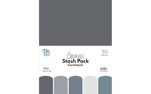 PA Paper Accents Stash Pack Cardstock Pack 8.5" x 11" Grays, colored cardstock paper for card making, scrapbooking, printing, quilling and crafts, 65lb., 40 pieces - color: Grays