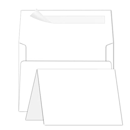 Goefun Blank Note Cards and Envelopes 5 x 7 Folded Cardstock and A7 Envelopes Self Seal 100 Pack for Invitations, Wedding, DIY Greeting Cards, Birthday - color: White, size: 5x7