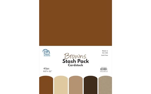 PA Paper Accents Stash Pack Cardstock Pack 8.5" x 11" Browns, colored cardstock paper for card making, scrapbooking, printing, quilling and crafts, 65lb., 40 pieces - color: Browns