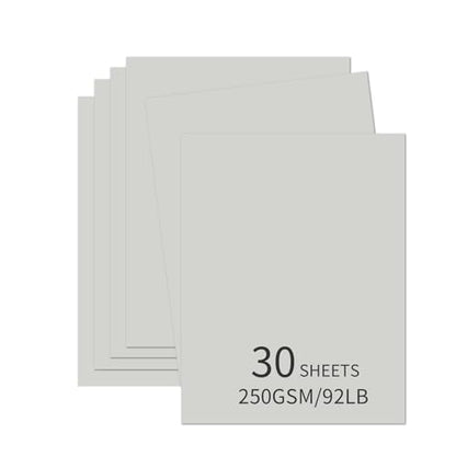 30 Sheets Grey Cardstock 8.5'' x 11'', 250gsm/90lb Heavyweight Cover Cardstock Paper, Thick and Smooth Card Stock Perfect for Invitations, Menus, DIY Cards, Arts and Crafts - color: Grey