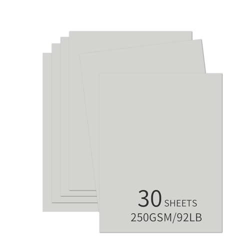 30 Sheets Grey Cardstock 8.5'' x 11'', 250gsm/90lb Heavyweight Cover Cardstock Paper, Thick and Smooth Card Stock Perfect for Invitations, Menus, DIY Cards, Arts and Crafts - color: Grey