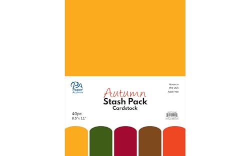 PA Paper Accents Stash Pack Cardstock Pack 8.5" x 11" Autumn, colored cardstock paper for card making, scrapbooking, printing, quilling and crafts, 65lb., 40 pieces - color: Yellow,Orange,Green,Brown