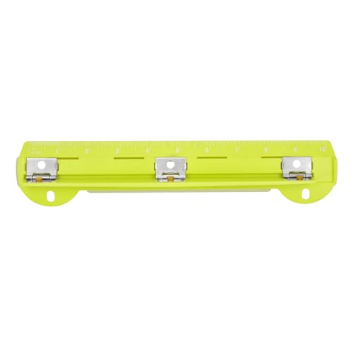 3 Hole Punch with Built-in 10-Inch Ruler, Portable ABS Plastic Paper Puncher with Stainless Steel Heads, 5 Sheet Capacity, Removable Chip Tray, Fits Standard 3 Ring Binders (Yellow) - color: Yellow