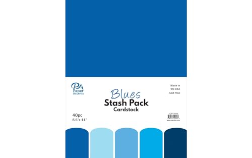PA Paper Accents Stash Pack Cardstock Pack 8.5" x 11" Blues, colored cardstock paper for card making, scrapbooking, printing, quilling and crafts, 65lb., 40 pieces - color: Blues
