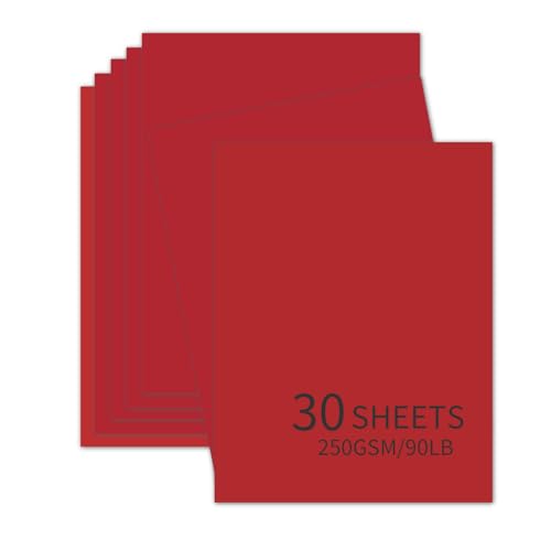 30 Sheets Red Cardstock 8.5'' x 11'', 250gsm/90lb Heavyweight Cover Cardstock Paper, Thick and Smooth Card Stock Perfect for Invitations, Menus, DIY Cards, Arts and Crafts - color: Red