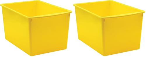 Teacher Created Resources® Yellow Plastic Multi-Purpose Bin 14" x 9-1/4" x 7-1/2" (Pack of 2) - size: 14" x 9-1/4" x 7-1/2" (Pack of 2)