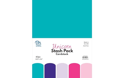 PA Paper Accents Stash Pack Cardstock Pack 8.5" x 11" Unicorn, colored cardstock paper for card making, scrapbooking, printing, quilling and crafts, 65lb., 40 pieces - color: Lavender,pink