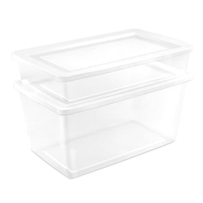 Sterilite 6 Pack Storage Box, 41 Quart Stackable Tote, Clear Plastic Container with Secure Snapping White Lids for Home and Office Organization - size: 41 Quart, style: 6 Pack