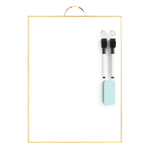 TSJ OFFICE Small White Board - 16" X 12" Portable Gold Aluminum Framed Whiteboard, Magnetic Dry Erase Board with a Handle, to Do List Notepad for Office, Home, School - color: Gold-vertical