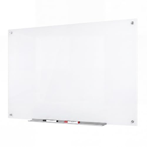 J&J worldwide Ultra White Magnetic Glass Whiteboard 47x35 Inch, Frameless Tempered Glass Dry Erase Board Wall Mounted Includes Markers, Eraser, Magnets, Mounting Kit for Office Home& School - color: Ultra White, size: 47"W x 35"H